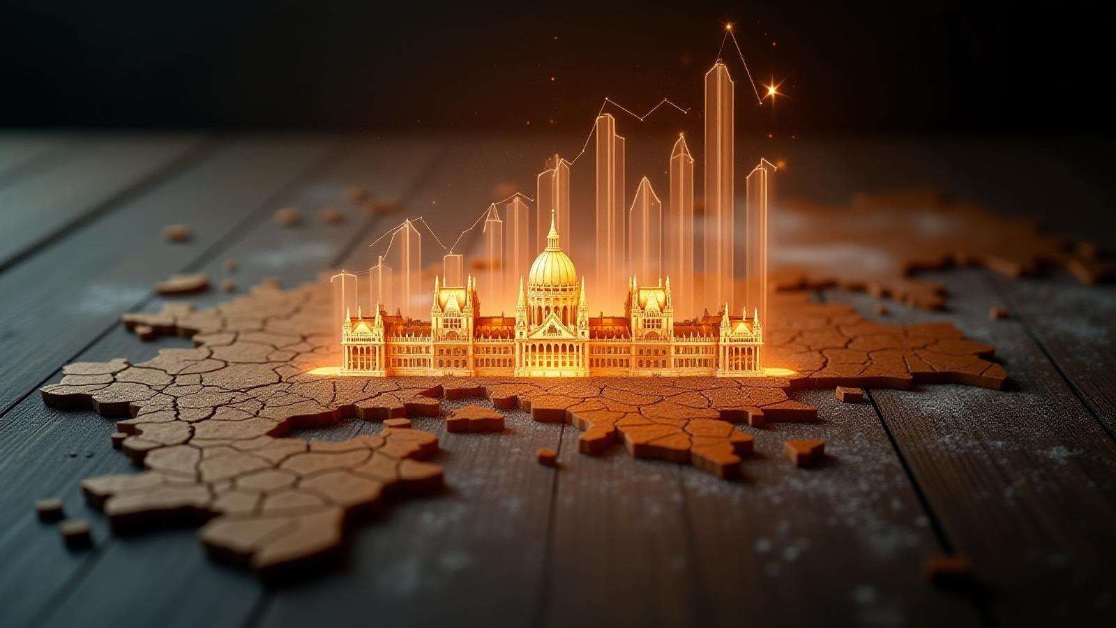 Absztrakt adatvizualizáció Budapest térképe felett, amely a pékipari piacelemzést jelképezi