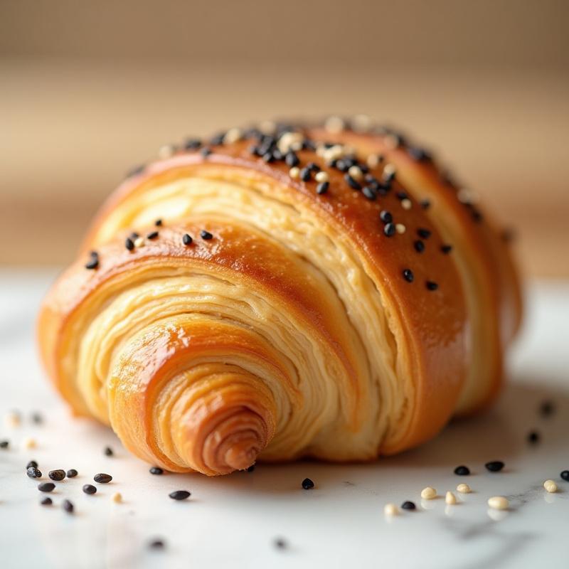 Fekete szezámmal szórt vegán croissant réteges szerkezete