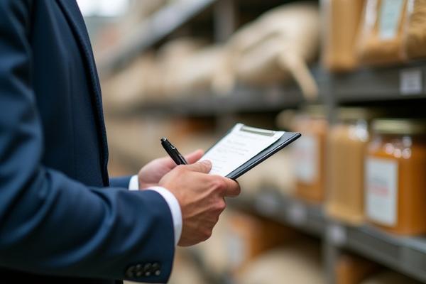 Szakértőnk készletellenőrzést végez egy modern raktárban