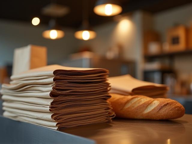 Környezetbarát pékség csomagolás papírzacskók egy pulton